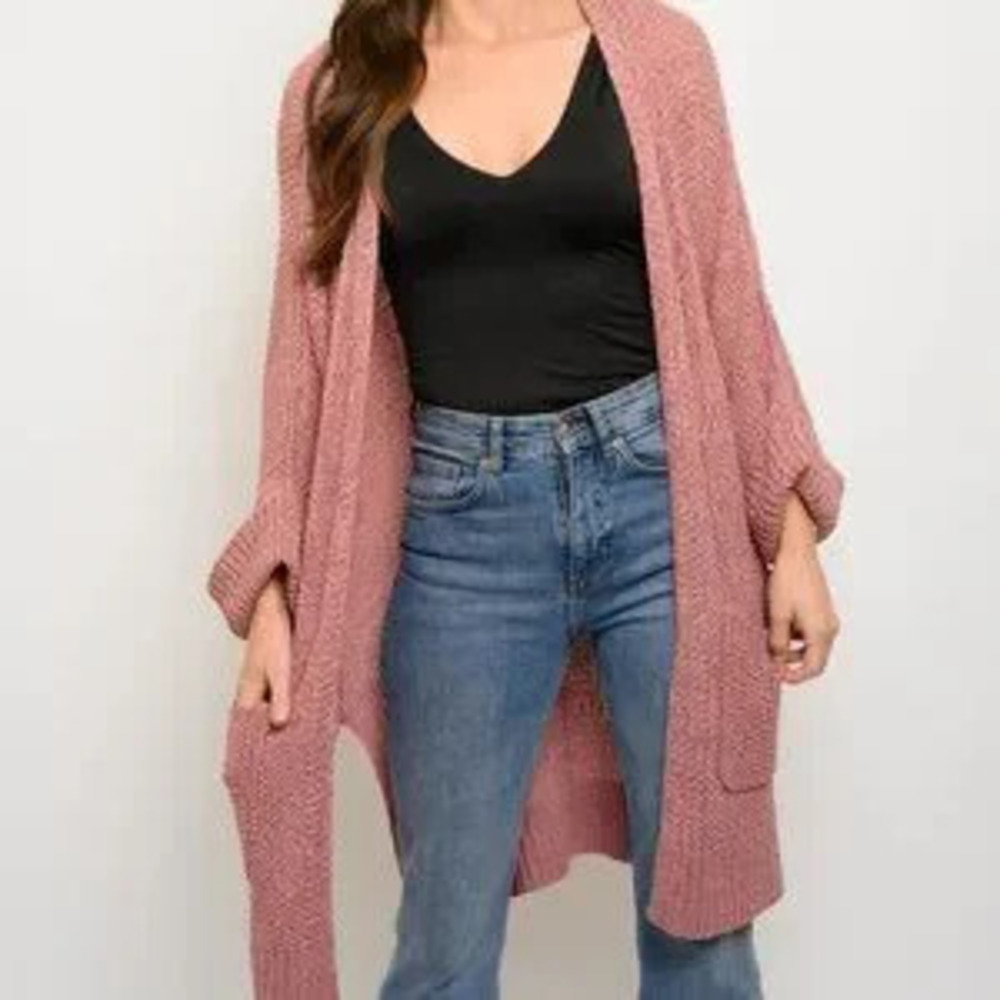 WOMEN'S LONG SLEEVE SIDE SLITS POCKETS CARDIGAN